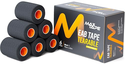 MaxTape EAB, Elastic Adhesive Bandage Tape, Black, 7.5 cm x 4.5 m, Box of 6