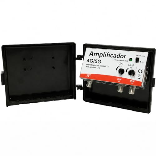 CABLEPELADO Amplificador de Mástil TDT 40dB LTE/5G, 2 Entradas UHF + 1 Salida, Filtro LTE Integrado, Regulación ±15dB, Bajo Ruido ≤3dB, Compatible Antenas UHF, Alimentación 12-24V DC, Protección IP23