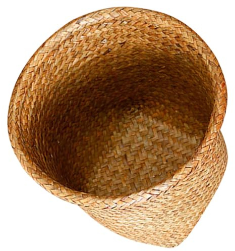 KONTONTY Cesto Portaoggetti Rotondo in Paglia Khaki Intrecciato a Mano | Contenitore Decorativo Raffinato, Adatto per Piante e Oggetti, per Scaffali e Tavolo