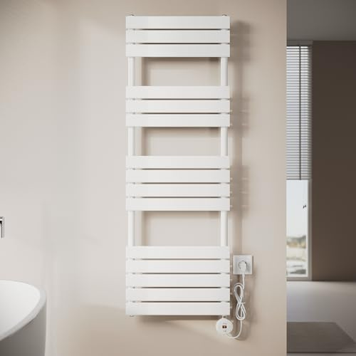 SONNI Badheizkörper elektrisch 1450x500mm Weiß mit WIFI Smart Heizstab 800 Watt, Flach Handtuchheizkörper elektrischer handtuchheizkörper mit Smartes Heizelement für Badheizkörper APP-Steuerung