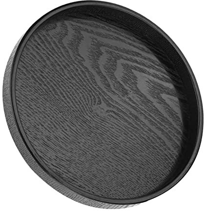 Plateau de Service Rond, Plateau Circulaire Noir Antidérapant, Forme Décorative en Bois Massif, thé, café, Collations, Plateaux de Repas, Table en Bois pour Comptoir de Cuisine,
