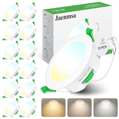 Jaenmsa LED Einbaustrahler 230V Dimmbar, 12W Flach 125-135mm Einbauø, 12er Set LED Spot, IP44 Deckenspots Warmweiß Neutralweiß Kaltweiß für Badezimmer, Küche, Wohnzimmer, Flur/Schlafzimmer