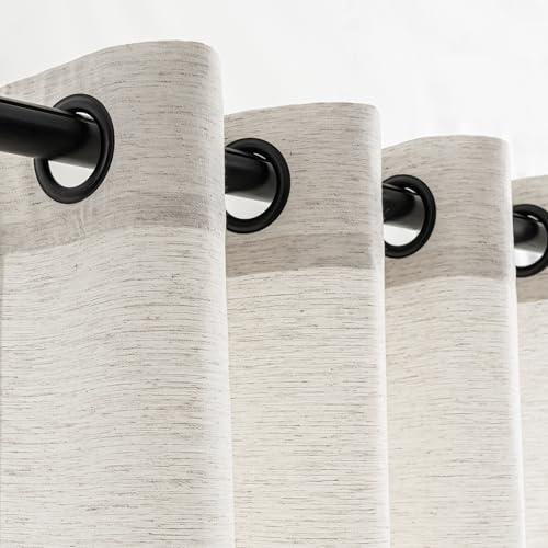 VOILYBIRD Leinen Vorhänge mit Ösen, 220 cm Länge, Slub-Textur, Vorhänge für Schlafzimmer, neutrale Bauernhaus Dekoration, 2 Stück, Cremeweiß