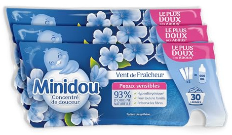 MINIDOU I Suavizante I Vent de Frescura I Berlingot I Elimina los olores desagradables y deja un perfume fresco y duradero | Compatible con todo tipo de ropa I 3X200ML