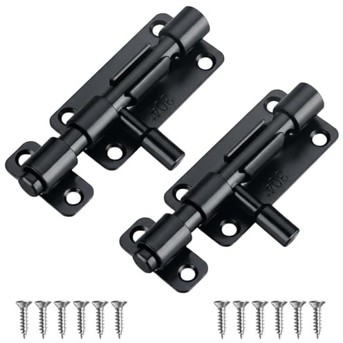 Verrou De Porte 2 Pièces Targette En Acier Inoxydable, Loquet Porte Interieure Et Exterieur, Avec 12 Vis, Boulons De Verrouillage Porte, Avec Trou Pour Cadenas, Pour Portes Et Fenêtresloquet (Noir)