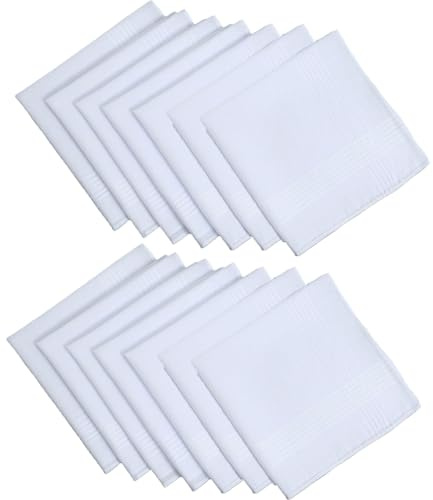 GQunit 12 Pcs Men's Handkerchiefs, Soft Cotton White Hankie Handkerchiefs Sweat Absorbing White Pocket Square for Suit Small Sweat Cloth for Hand, Hankies