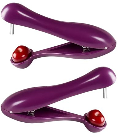 2 Purple Cherry Pitters, Cherry Stoner Remover UK, Efficient Cherry Pitter Tool for Baking, Jam-Making, Fruit Snacks Preparation, Compact and Portable for Kitchen and Picnics