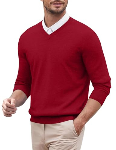 Jersey de punto para hombre, cuello de pico, monocolor, manga larga, jersey de invierno, sudadera de trabajo, suéter de negocios, tiempo libre, cachemira, jersey de punto, rojo, 3XL