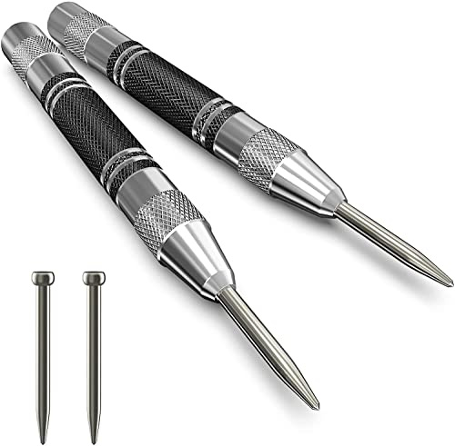 2 Pack Automatic Center Punch 5 inch Heavy Duty Steel Spring Loaded Tool with Adjustable Tension for Metal Wood Glass Plastic Versatile Hand Machinist Carpenter