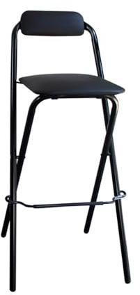 QTWLG Sedie Pieghevoli Per La Casa, Sgabello Pieghevole Portatile 50cm 55cm 60cm 65cm 70cm 75cm Sgabello Da Bar Pieghevole Imbottito In Pelle, Con Schienale E Poggiapiedi(Black,60cm)