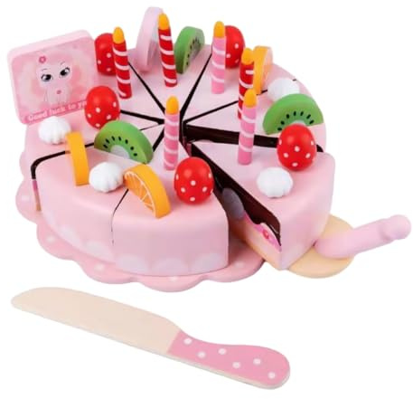 BESPORTBLE Wooden Cake Cutting Set, Preschool Pretend Play Food, Interactive Playhouse Kitchen for Boys