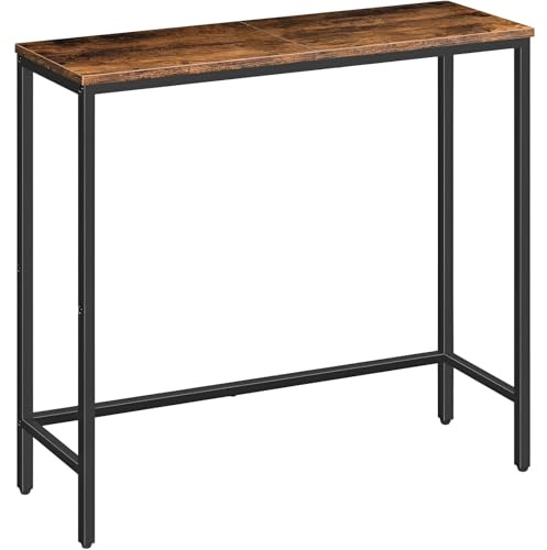 Miawtro Beistelltisch Holz Metall Skandinavisch – Schmaler Konsolentisch im Industrial Stil, Holzoptik mit Eisenrahmen, 75x75x24cm Bartisch für Wohnzimmer, Flur, Café oder Bar