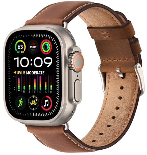 WFEAGL Lederarmband Kompatibel Apple Watch Armband 49mm 44mm 45mm 42mm(Series 3/2/1) 46mm(Series 11 10), Lederband Ersatzarmband für Herren Damen für iWatch Series 11 10 9 8 7 6 5 4 SE,Ultra 3 2 1