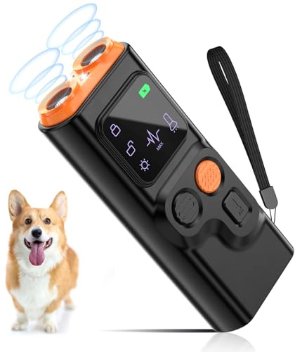 Queenmew Antibell Ultraschall Gerät, 2 Modi Anti Bell Gerät Hunde mit Stroboskop Taschenlampe, 30 Fuß Tragbares Antibell für Hunde mit Display für die Meisten Hunde im Innen- und Außenbereich