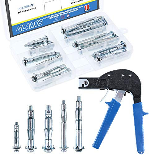 GLARKS GLLAZX-9 Heavy Duty Gun Wall Anchor Metal Setting Tool with Molly Bolt Hollow Drive Wall Anchor Screws Assortment Kit for Cavity Anchor Plasterboard Fixing