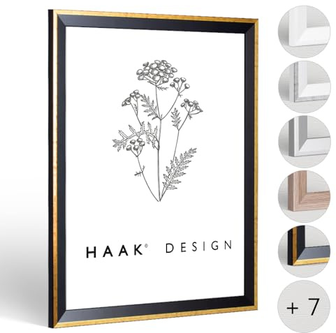 Haak Bilderrahmen schmal RICO Glanz Edition 15 X 21 cm (DIN A5) Schwarz Gold glänzend Rahmen Elegant