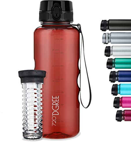 720°DGREE Water Bottle “uberBottle“ - 1.5 L crystalClear +Fruit-Infuser - BPA-Free Tritan, Leakproof, Reusable Drinking Bottle - Sports Bottle for Gym, Fitness, Hiking, Travel, School, Office