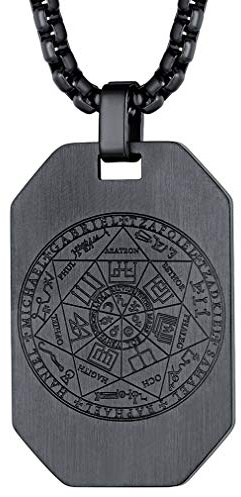 FaithHeart Siegel Der Sieben Erzengel Anhänger Edelstahl/18k vergoldet/Schwarz Talisman Halskette mit Geschenkebox für Männer und Jungen
