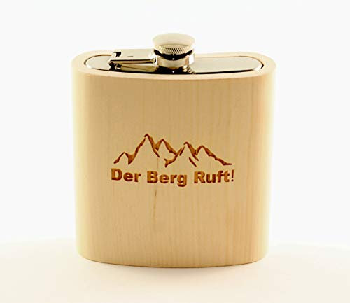 Holz-Flachmann ZIRBE aus einem Stück Holz gefertigt. Füllmenge: 200ml. Bestes Geschenk für Bergsteiger. Der Berg ruft!