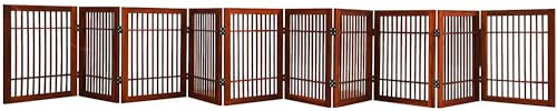 Urnporium Freestanding Wooden Dog Gate Foldable Indoor Pet Gate No Drill Expandable Barrier for Doorways Stairs Hallway Portable Wood Fence for Small Dogs & Puppies (Brown Pet Gate, 10 Panel 24 Tall)