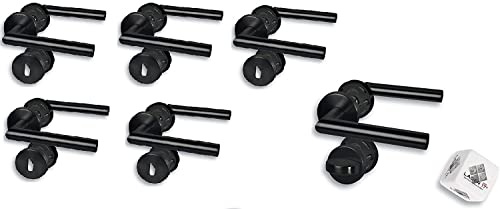 Lager 17 Türbeschlag 6er Set, Rosettengarnitur 5 x für Zimmertüren 1 x für Bad/WC Türe schwarz, Türklinke Türgriff