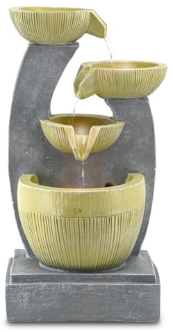 GEEZY Garden Water Feature – Three Tier Bowls Fountain with LED Lights – Mains Powered, Self-Contained, Indoor & Outdoor – Easy Setup & Cascading – Great for Garden, Home, Patio & Balcony Decor