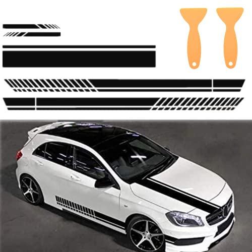 5 pezzi adesivi per cofano auto a strisce grafiche in vinile per carrozzeria da corsa specchietto retrovisore per auto decorazione formato libero + 2 raschietti-nero
