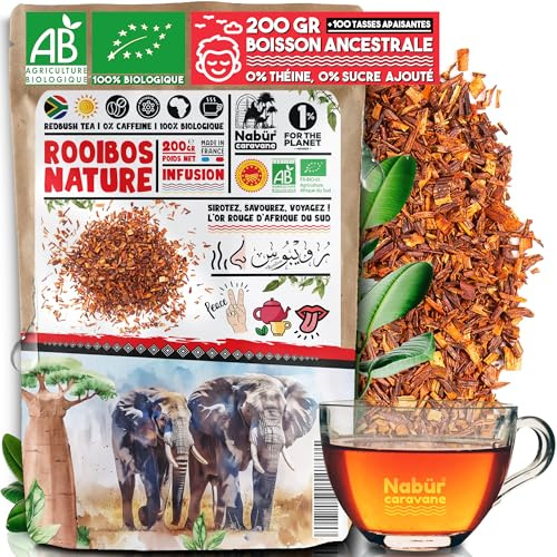 200g Rooibos Biologico, Rooibos Sfuso Bio, Tè rosso antiossidante, 0% teina, 0% caffeina, delicato, rilassante di Nabür