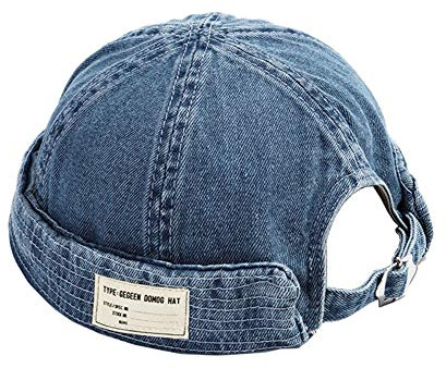 Docker Cap für Herren und Damen, Denim, ohne Krempe, Beanie-Mütze für Arbeiter, Matrose, Roll-Manschette, Retro-Mütze mit verstellbaren Gr. One size, 1005-BU