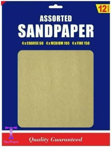 12-Pack Assorted Sandpaper Sheets – 60, 100, & 150 Grit Sanding Paper Set for Woodworking, Timber, and DIY Projects