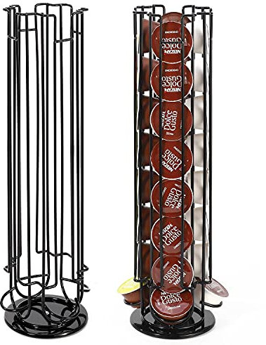 Vinsani 32 Coffee Pod Holder - 360° Rotating Tower Coffee Pods Storage Rack Stand Suitable for Dolce Gusto Coffee Capsules – Non-Slip Surface – Sleek Black Finish