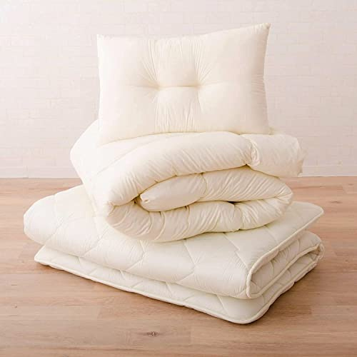 EMOOR Japanische Faltbarer Futon Matratze Set (Matratze, Bettdecke und Kopfkissen), 160 x 200 cm, Hergestellt in Japan, Tatami matten Bodenmatratze Baumwolle