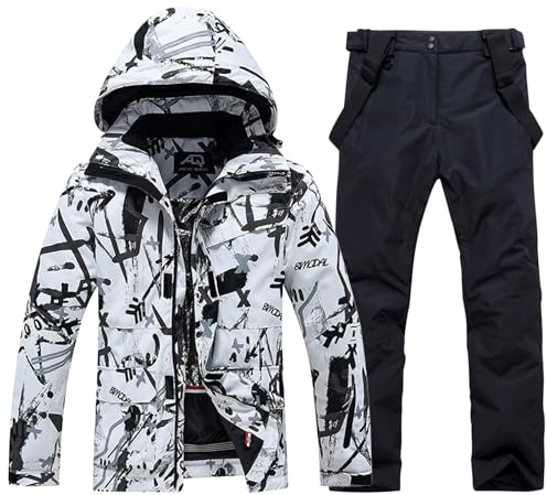 GS SNOWING Men's Jacket and Pants Set Insulated Waterproof Waterproof Snowboard Snowsuits for Snow Sport #04Black L