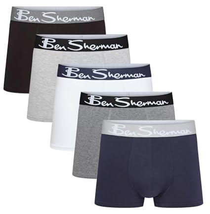 Ben Sherman Mens Poderick 5 Pack Boxer Shorts Grey/Black/Navy/White XL