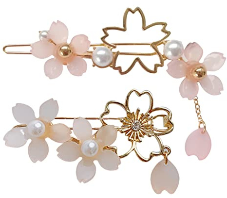 Barrette Fleur de Cerisier Cheveux Femme, 2 Pièces, Résine | Alliage de Zinc, Motif Fleur Pendante, Usage Quotidien et Occasions Spéciales