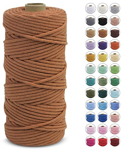 LEREATI Makramee Garn 3mm x 100m, Makramee Garn Geflochten Farbig Baumwollkordel, Baumwollseil, Baumwollgarn, Dicke Baumwollschnur für Wandbehang, Hängepflanze, Hochzeitsbogen Deko (Karamell)
