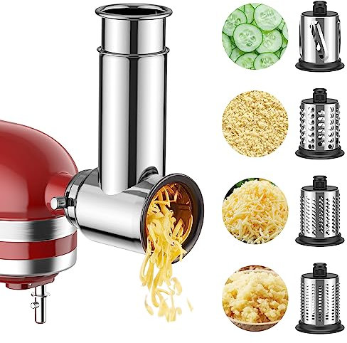 COFUN Edelstahl Gemüseschneider für KitchenAid Zubehör, Edelstahl Reibe Aufsatz für KitchenAid, Schneider-Reibe-Aufsatz mit Gemüse-Hobel, Mahlfunktion und Käsereibe für KitchenAid