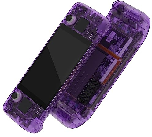 eXtremeRate Cover Custodia Tasti per Steam Deck LCD,Scocca Frontale Posteriore Pulsanti Shell DIY Ricambio per Steam Deck LCD,Senza Console-Trasparente Viola
