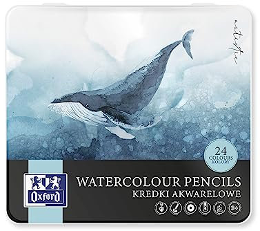 Oxford Artistic Aquarellstifte/Buntstifte/Aquarellfarben, 24 Farben mit 24 Farbstiften, 24 Stifte in einer Metallkiste, Colored Pencils, Schule für Schulanfänger, für Kunstschüler