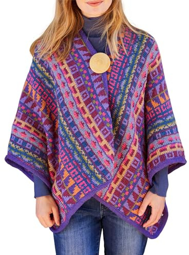 Pachamama Damen-Schal, Wolle, handgestrickt, geometrisch, lila, handgefertigt, extra warm, Fair Trade, mehrfarbig, One size