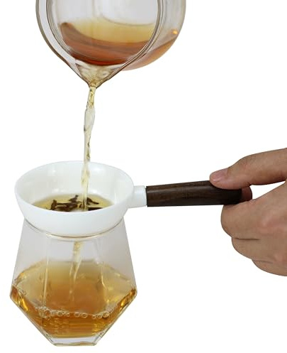 EIKS Ceramic Tea Strainer Filter with Wooden Handle for Loose Leaf Tea Flower Tea Coffee Beverages Cocktails in Home Garden Office