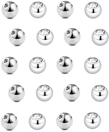 Besyvvin 20er Piercing Kugel 1,2mm Chirurgenstahl 3mm Ersatzkugeln Kristall Schraubkugeln für Piercing Lippe Septum Nase Augenbrauen