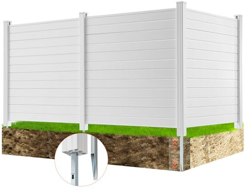 VEVOR 3xPaneele Gartenzaun 122x122cm Sichtschutzzaun PVC und verzinktes Blech-Erdspieß Windschutzzaun Metallpfähle bis 50cm Lamellenzaun Steckzaun Sichtschutz ideal für Pool-Ausrüstung Klimaanlagen
