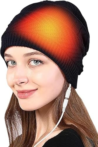 XUJAIOLQP Berretto beanie riscaldato, USB, elettrico, caldo, riscaldato, per donne e uomini, 2-in-1, elettrico, calda beanie, scaldacollo, scaldacollo per sci, escursionismo (senza batteria), Nero