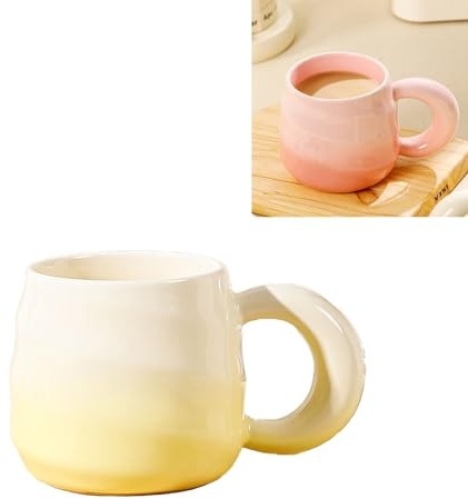 400ml Kaffeetasse Form mit Gewinde Cappuccino Tasse Teetasse Keramik Tassen Sanfte Farbverläufe (Gelb)