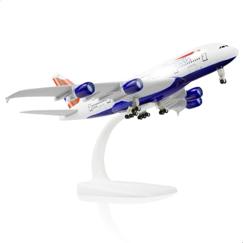 QIYUMOKE Airbus A380 1/300 British Airway Diecast Metal Airplane Model with Stand Sky Jumbo Airliner Alloy Model Kit for Aviation Enthusiast Gift