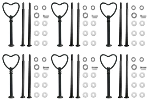 Koomiao 6 Set Etageren Stangen Set, Etagere Bausatz ,Metallstangen Etagerenhalter,Mittellochausstech 2 bis 3 Etage,Hochzeitstorte Tortenständer für Obsttablett, Snackteller (Schwarz-Liebe)