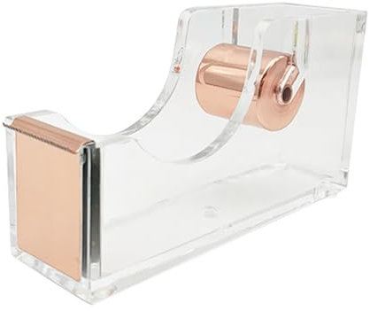 Dispenser di nastro adesivo trasparente da scrivania, in acrilico, per casa, scuola, ufficio, album di ritagli, fai da te, colore oro rosa