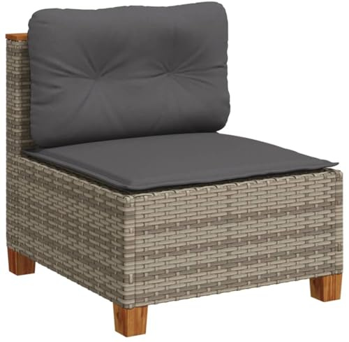 vidaXL Gartensofa ohne Armlehnen, Mittelsofa mit Kissen, Modular Ecksofa für Garten Terrasse, Sofa Gartensessel Gartenmöbel, Grau Poly Rattan