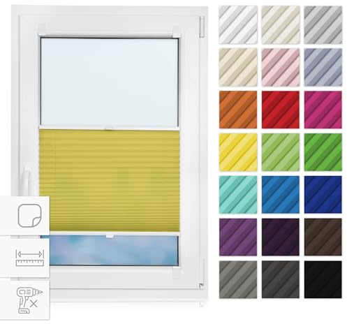 Estika Plissee zum Kleben 95 cm x 80 cm - Gelb - Plissee ohne Bohren, selbstklebendes Rollo für Fenster, Jalousie für innen, Fensterplissee